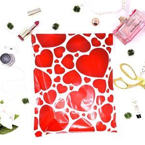 25 Designer Red Hearts Poly Mailers 10x13